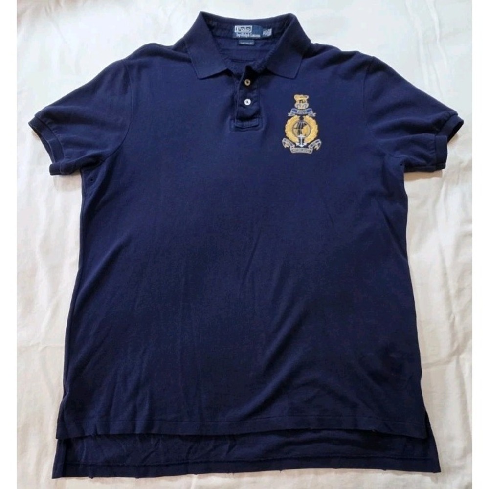 Polo‎ Ralph Lauren Navy Blue Crest Polo Shirt Men's XL Custom Fit Anchor 2nd RL